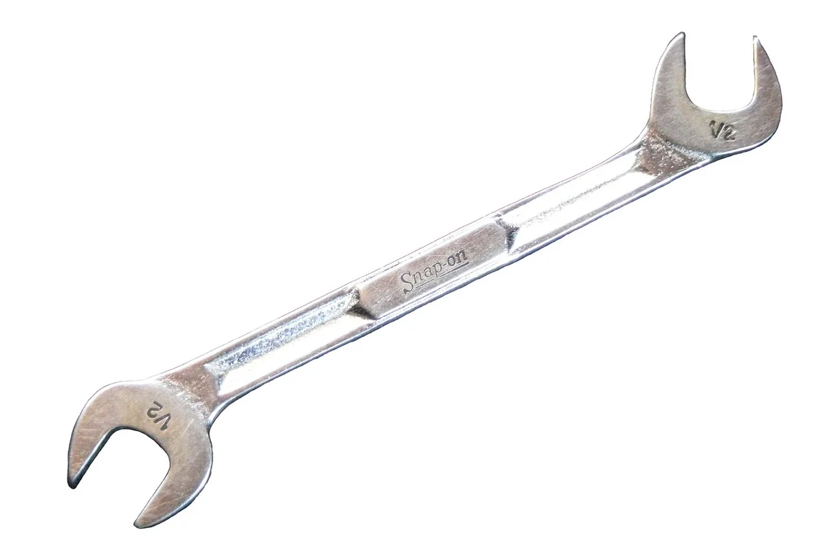 Double-ended open-end wrench on a white background