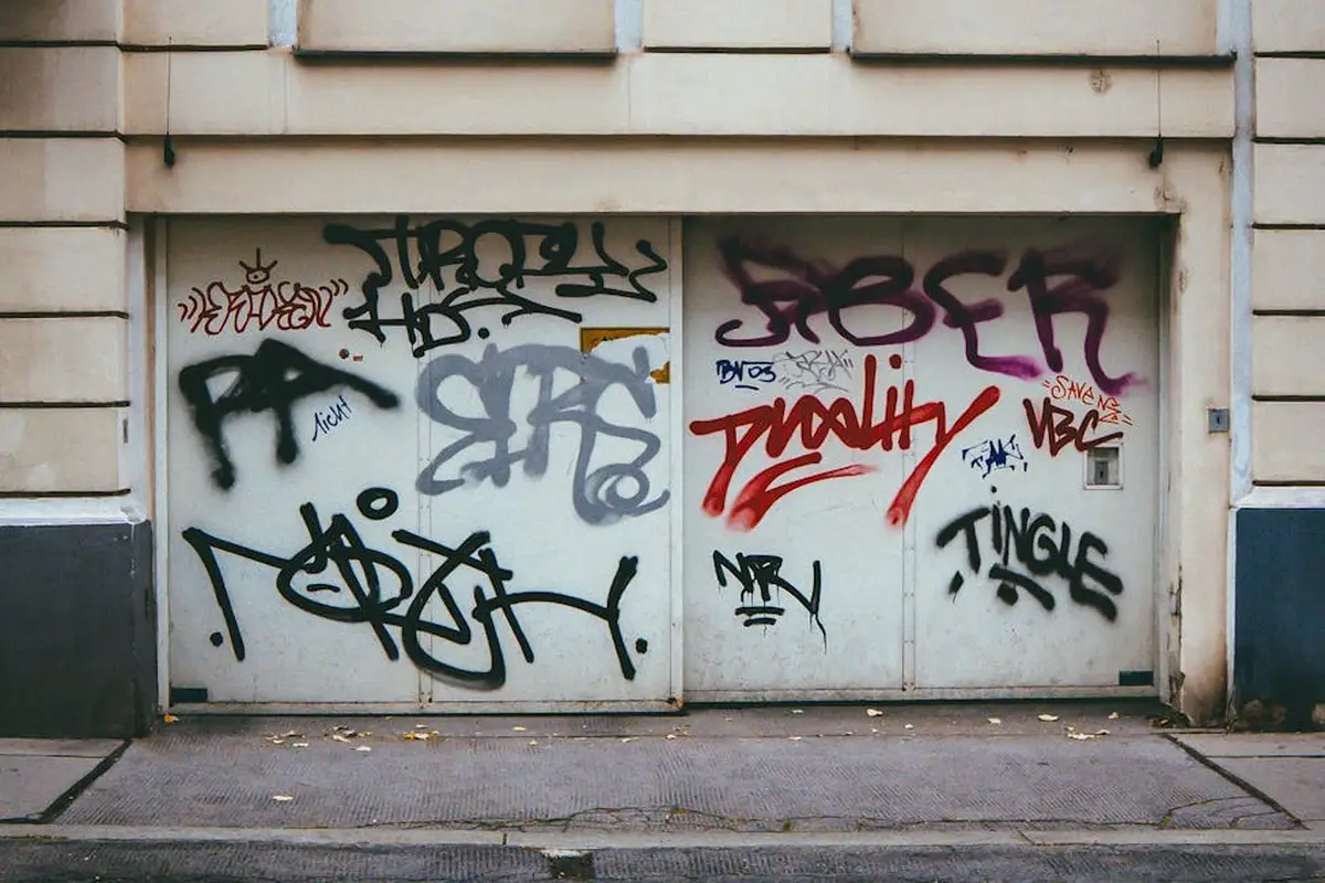 Graffiti-covered garage door